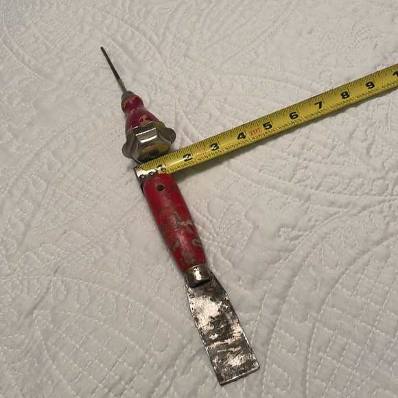 Bundle of 2 Vintage Red Wooden Handles Hand Tools Ice Pick & Putty Knife Scraper - Picture 8 of 11